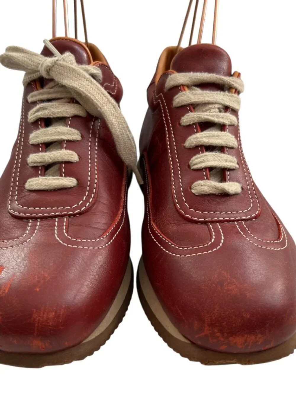 Hermes Quick leather sneakers red leather lace up 38.5 US womens 8 low top shoes - Picture 2 of 14
